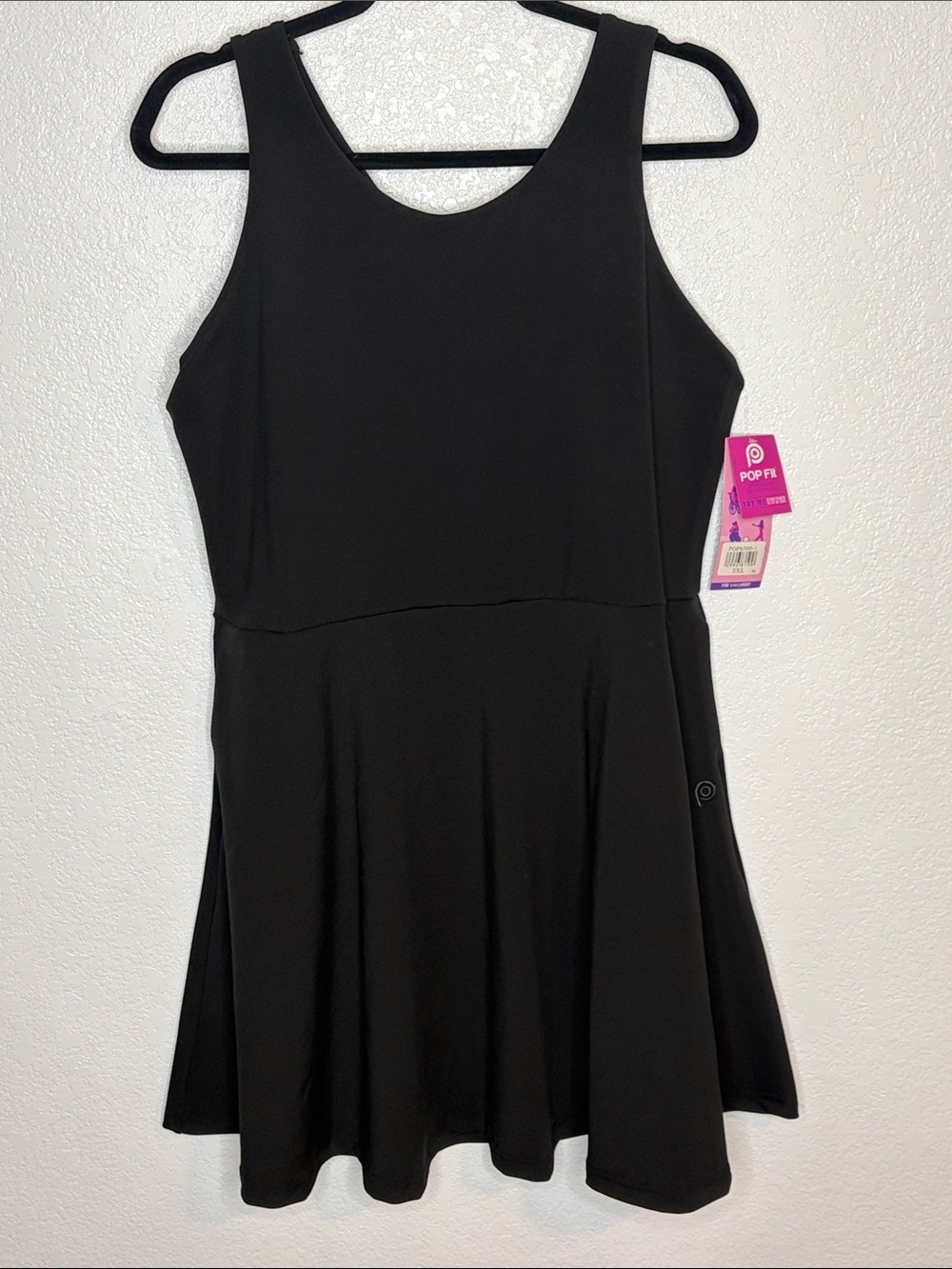 Pop Fit Black Flare Criss Cross Back Activewear Dress Built In Bra Size 3X NWT